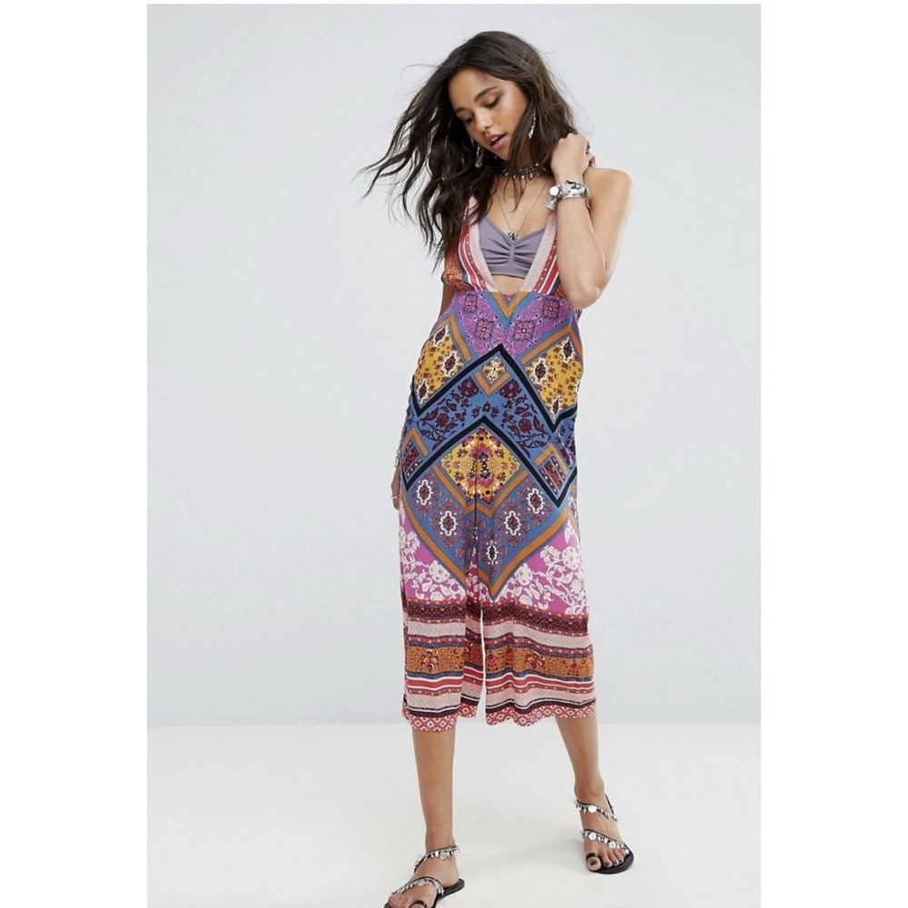 Free People Women's Jumpsuit One Piece Wide Leg Open Back Boho Size Small